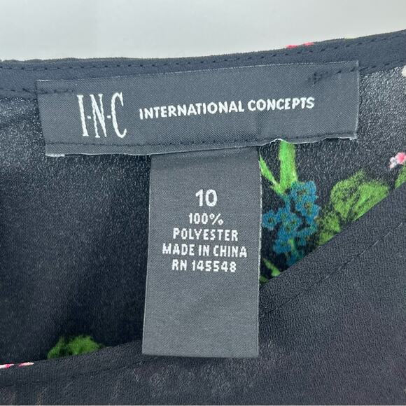 INC International Concepts black floral boho pleated bell sleeve shift dress 10 - Picture 8 of 8